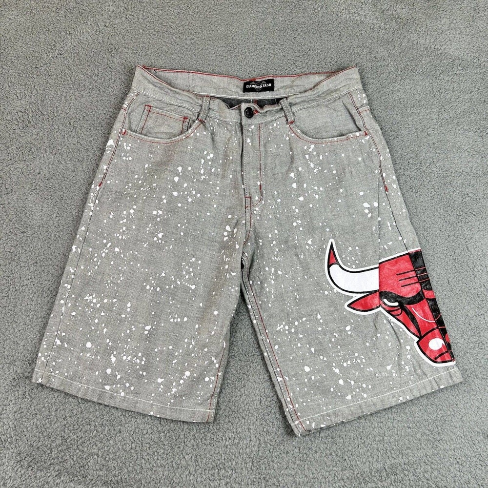 Diamond‎ Stash Shorts Mens Size 36 Gray & White Paint Splatter Chicago Bulls